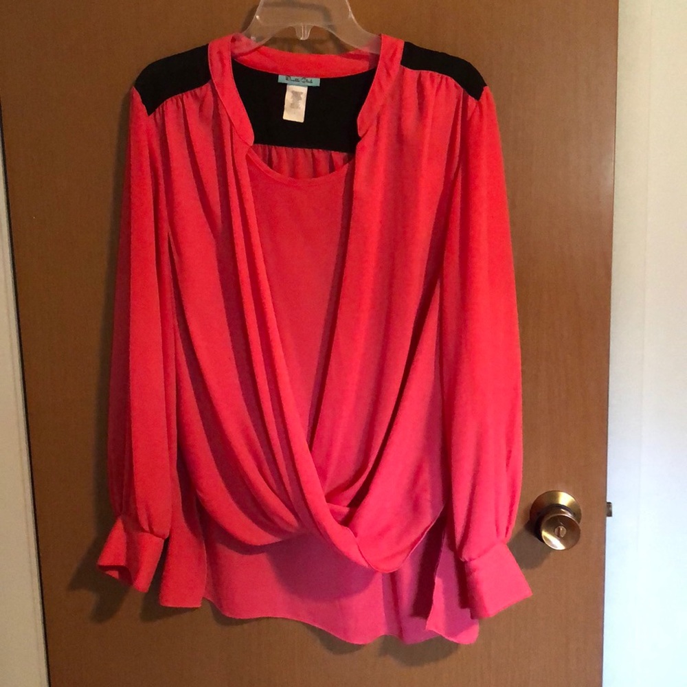 Pink and black long sleeved blouse